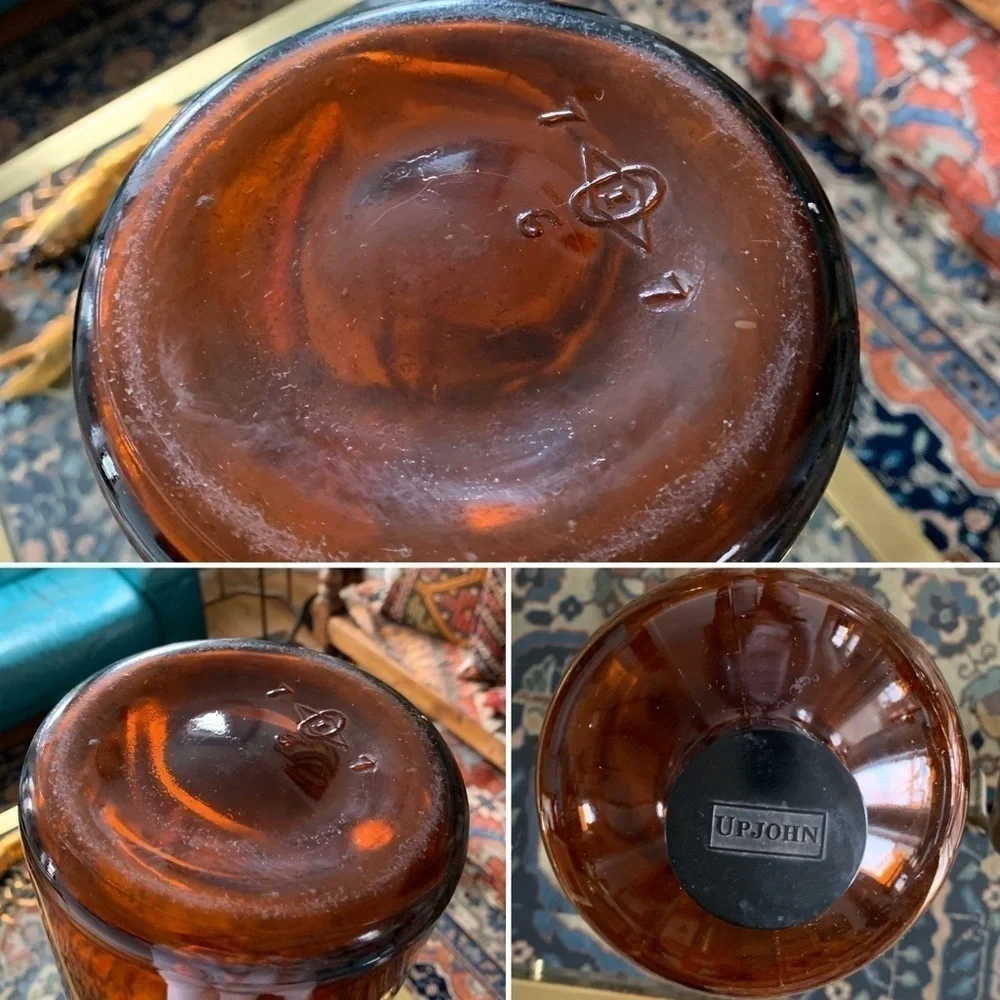 VTG Upjohn Large Amber Glass Pharmacy Bottle